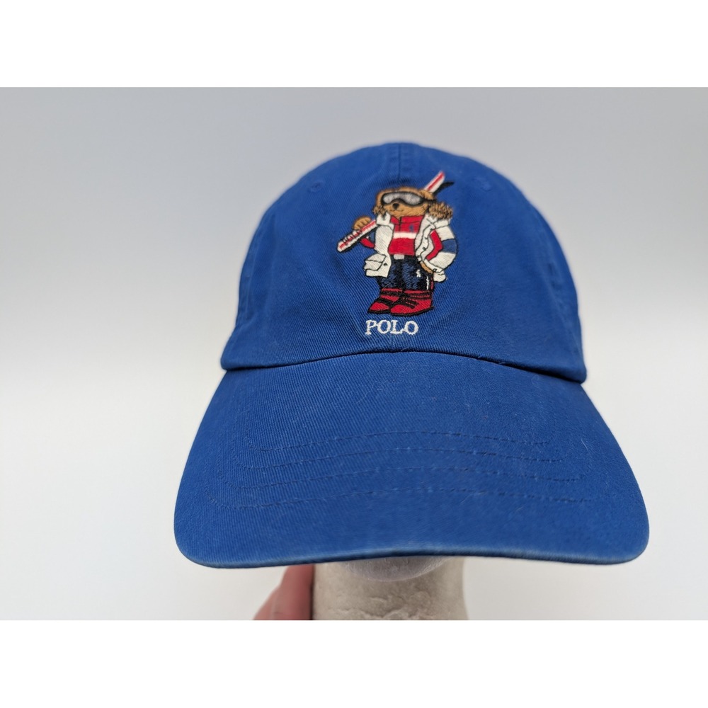 Polo Ralph Lauren Skiing Polo Bear Blue Cotton Baseball Cap Hat Adjustable